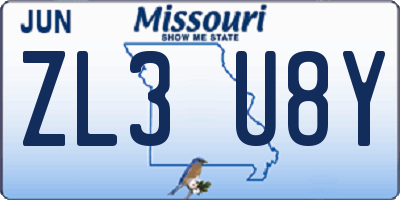 MO license plate ZL3U8Y