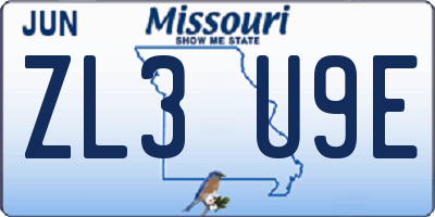 MO license plate ZL3U9E