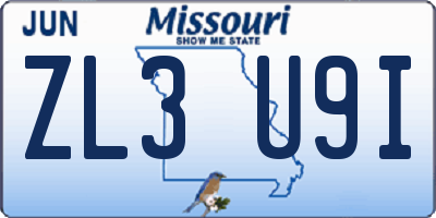 MO license plate ZL3U9I