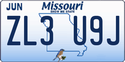 MO license plate ZL3U9J