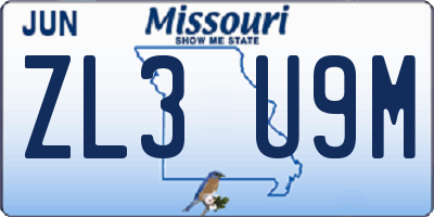 MO license plate ZL3U9M