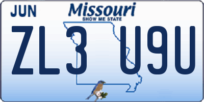 MO license plate ZL3U9U