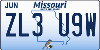 MO license plate ZL3U9W