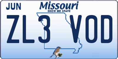 MO license plate ZL3V0D