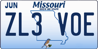 MO license plate ZL3V0E