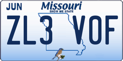 MO license plate ZL3V0F