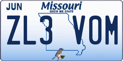 MO license plate ZL3V0M