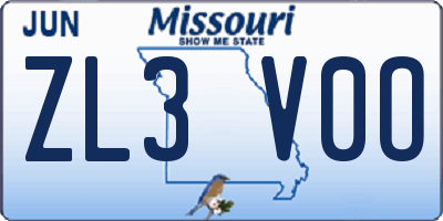 MO license plate ZL3V0O