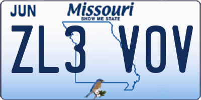 MO license plate ZL3V0V