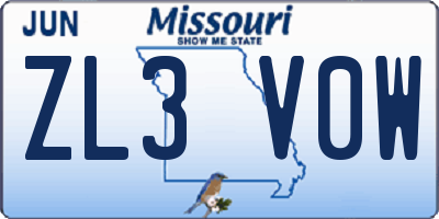 MO license plate ZL3V0W