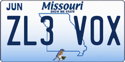MO license plate ZL3V0X
