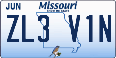 MO license plate ZL3V1N