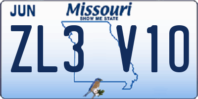 MO license plate ZL3V1O