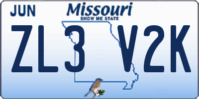 MO license plate ZL3V2K
