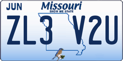 MO license plate ZL3V2U