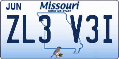 MO license plate ZL3V3I