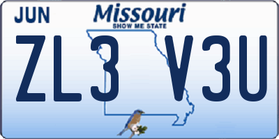 MO license plate ZL3V3U
