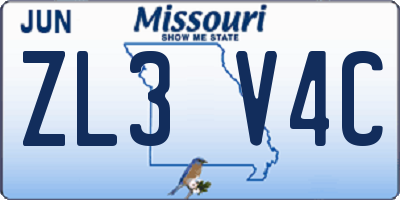 MO license plate ZL3V4C