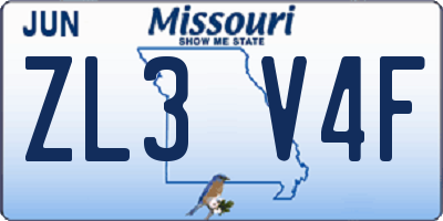 MO license plate ZL3V4F