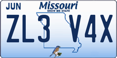 MO license plate ZL3V4X