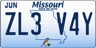 MO license plate ZL3V4Y