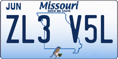 MO license plate ZL3V5L