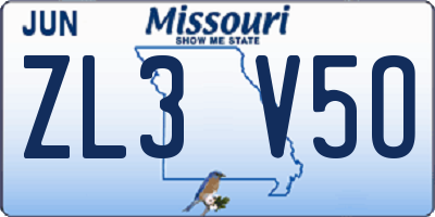 MO license plate ZL3V5O