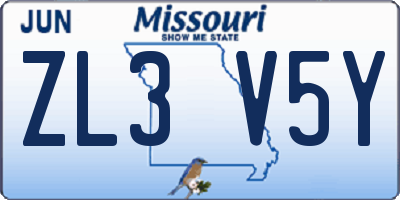 MO license plate ZL3V5Y