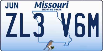 MO license plate ZL3V6M