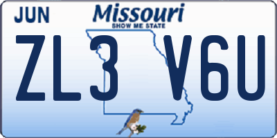 MO license plate ZL3V6U