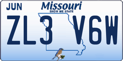 MO license plate ZL3V6W
