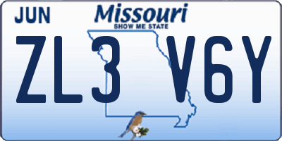 MO license plate ZL3V6Y