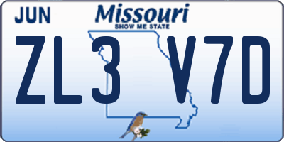 MO license plate ZL3V7D