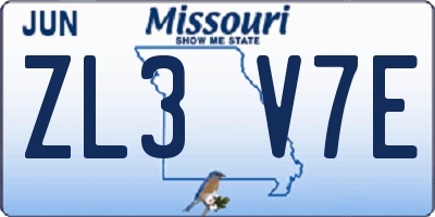 MO license plate ZL3V7E