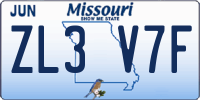 MO license plate ZL3V7F