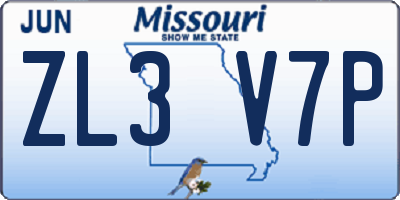 MO license plate ZL3V7P