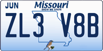 MO license plate ZL3V8B