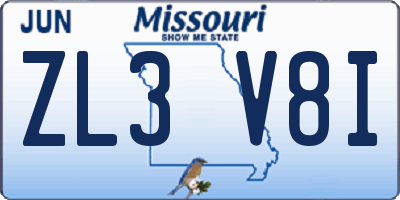 MO license plate ZL3V8I