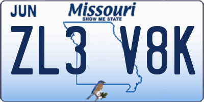MO license plate ZL3V8K
