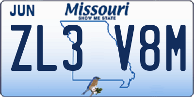 MO license plate ZL3V8M