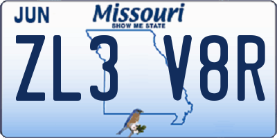 MO license plate ZL3V8R