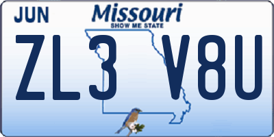 MO license plate ZL3V8U