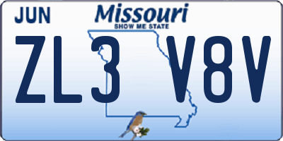 MO license plate ZL3V8V