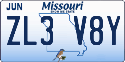 MO license plate ZL3V8Y