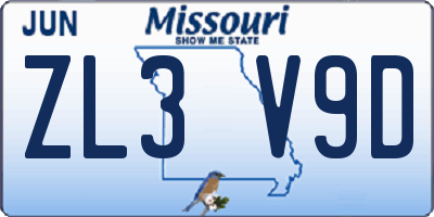 MO license plate ZL3V9D
