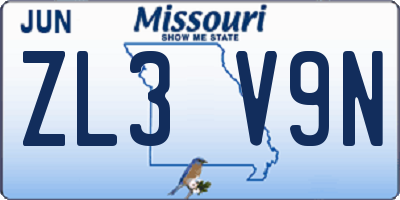 MO license plate ZL3V9N