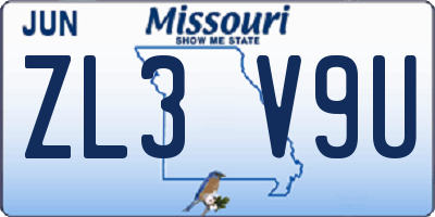 MO license plate ZL3V9U