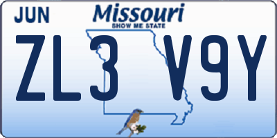 MO license plate ZL3V9Y
