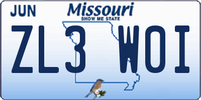 MO license plate ZL3W0I