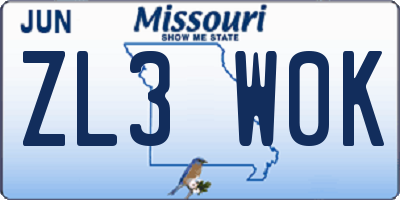 MO license plate ZL3W0K